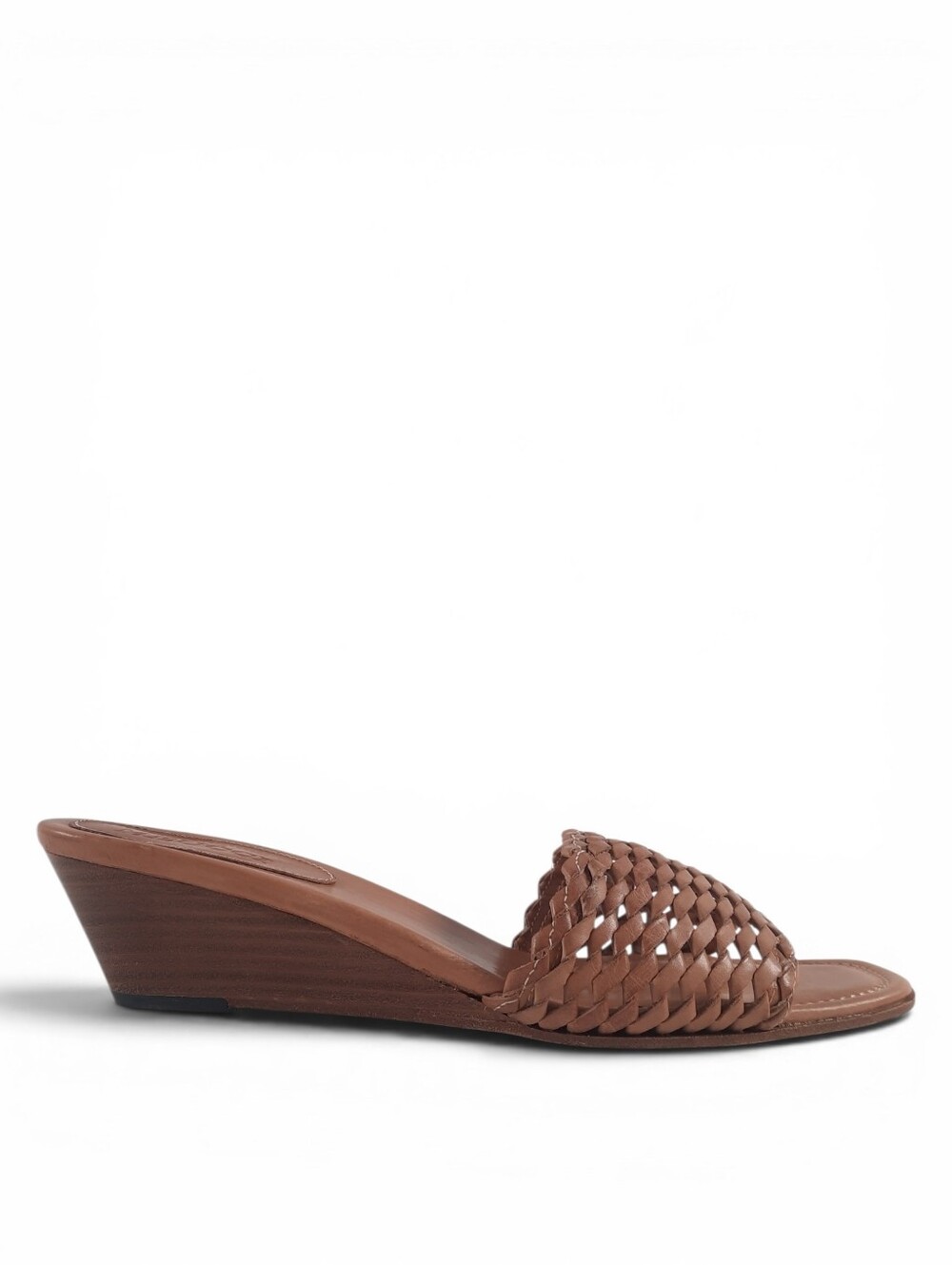 SESTO MEUCCI Italy Woven Slides Sandals Wedge Leather Braided Square Toe 10.5